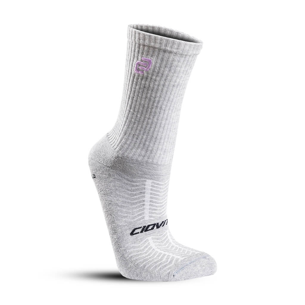 Cotton Off The Bike Socks (Grey Mélange & Lilac Embroidery)