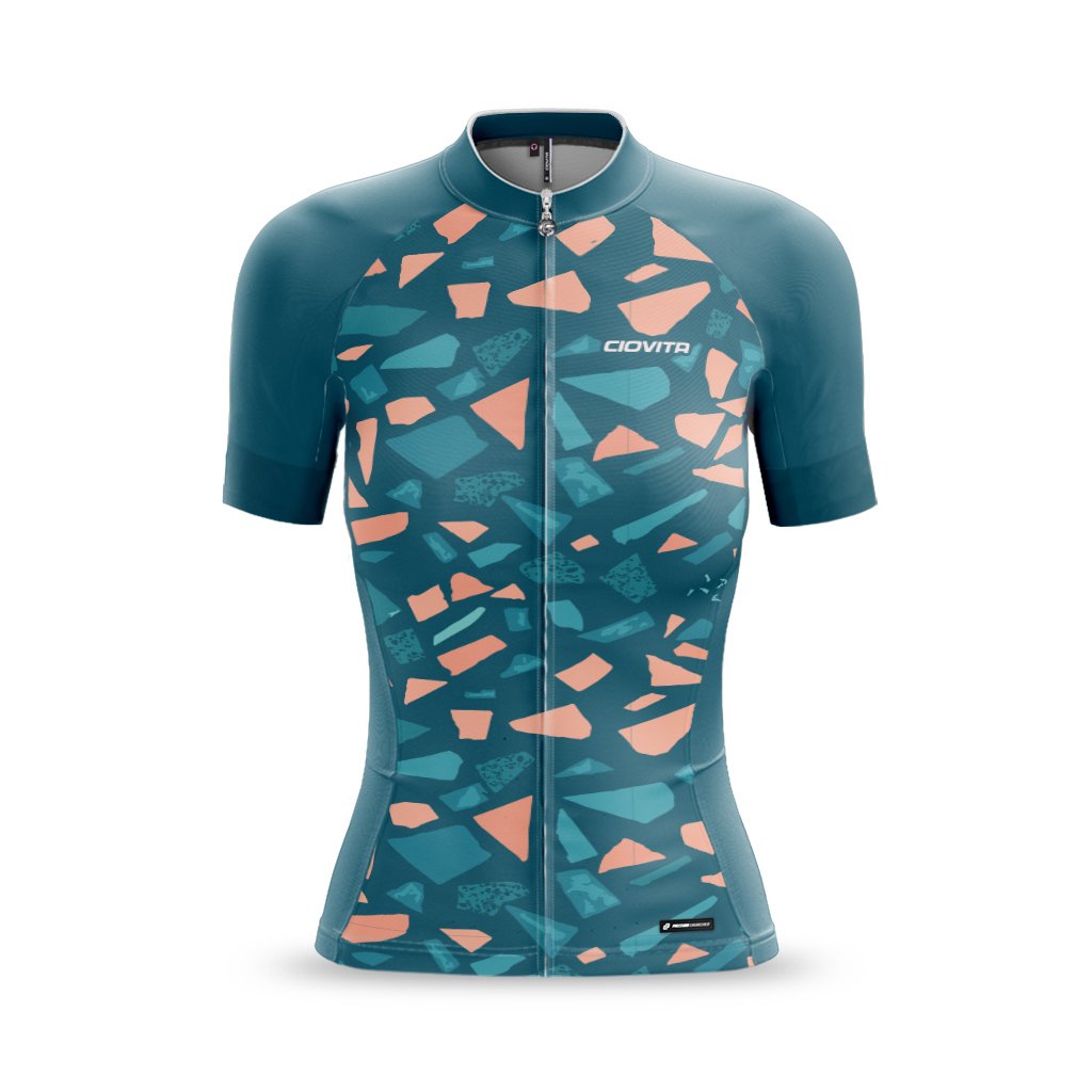 ladies cycling jersey with cobbled design