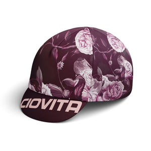 cycling cap or casquette with purple floral print