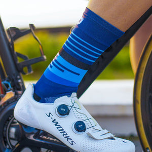 blue cycling socks and s works cycling shoes