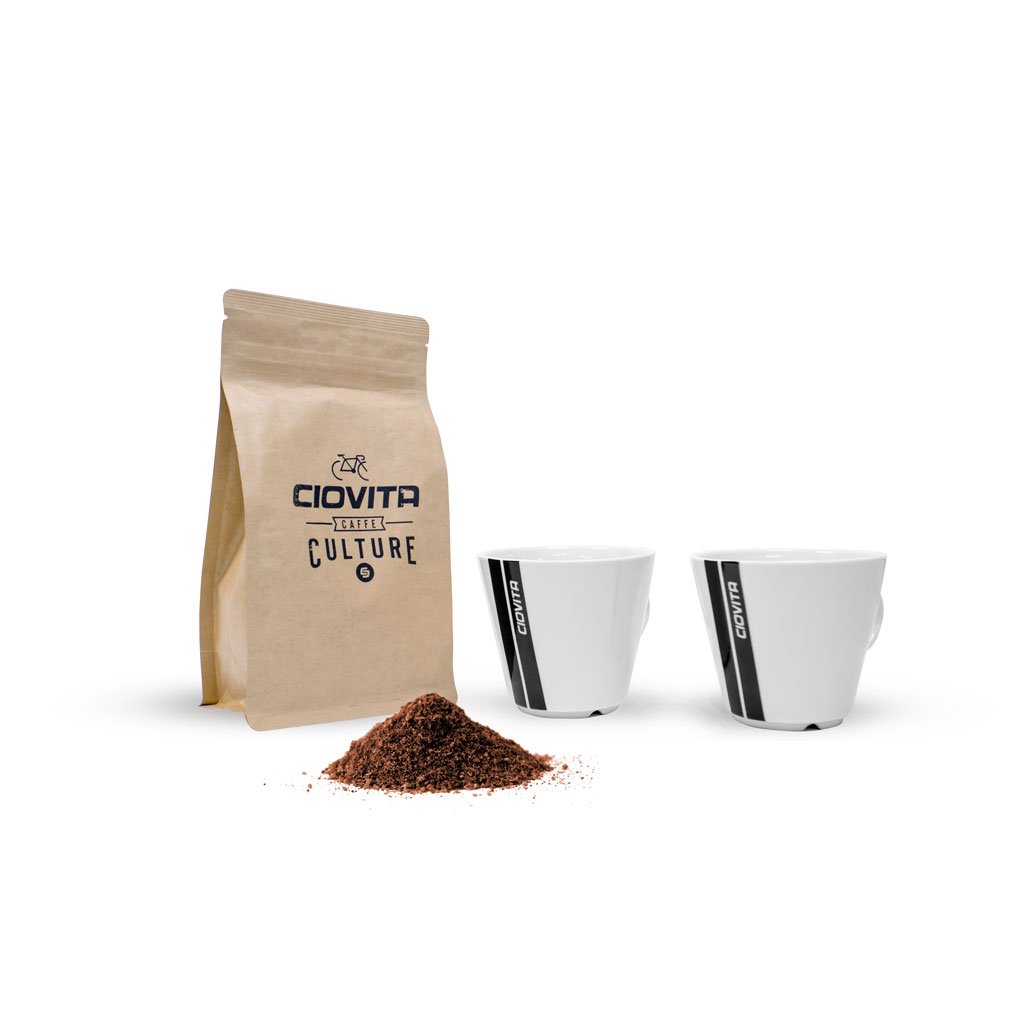 Ciovita Coffee and two branded coffee cups